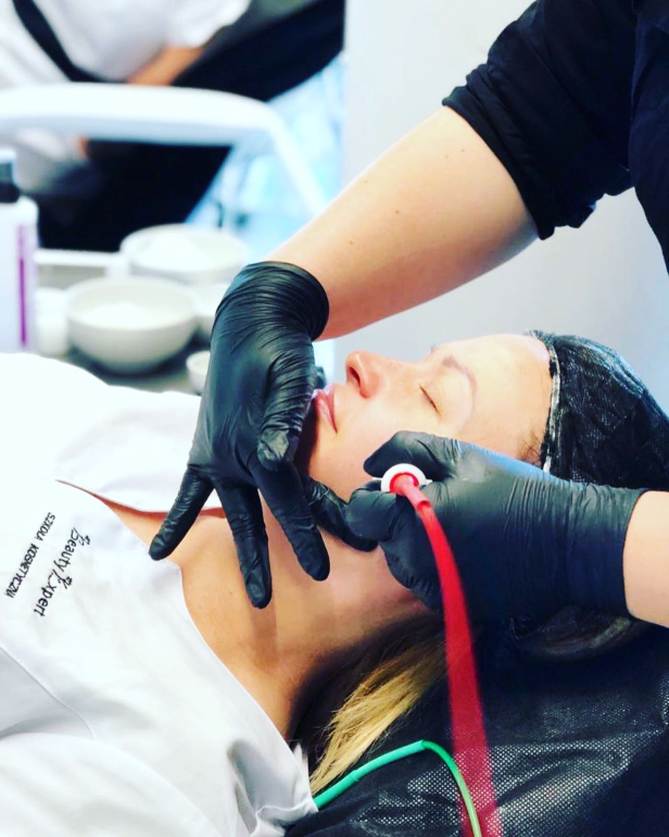 Beginner cosmetology course covering galvanic, iontophoresis, and advanced facial device treatments.